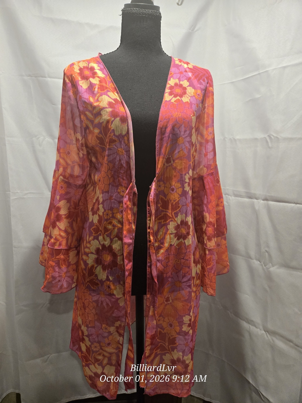 BECCA Pink and Orange Floral Sheer Kimono Robe
